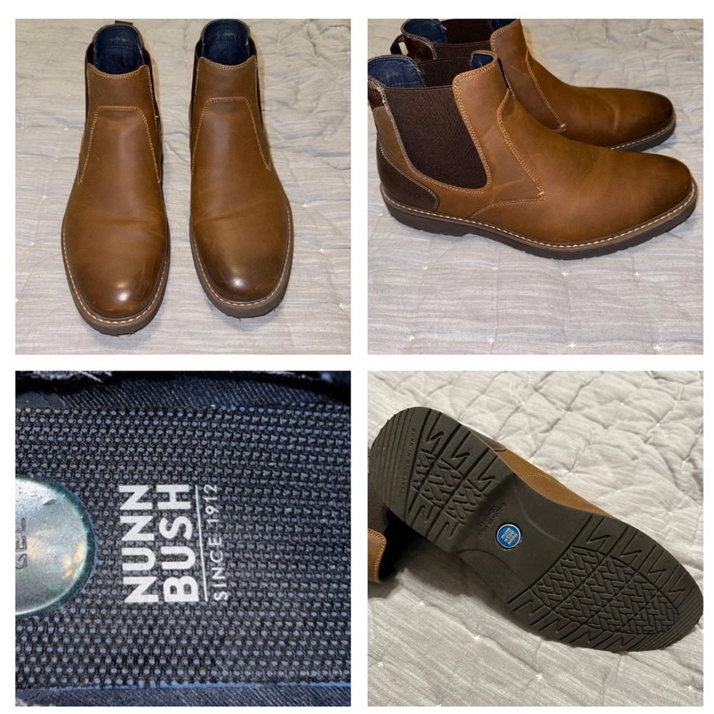 Nunn Bush Dakoda Plain Toe Chelsea Boot Casual Dress Cognac.